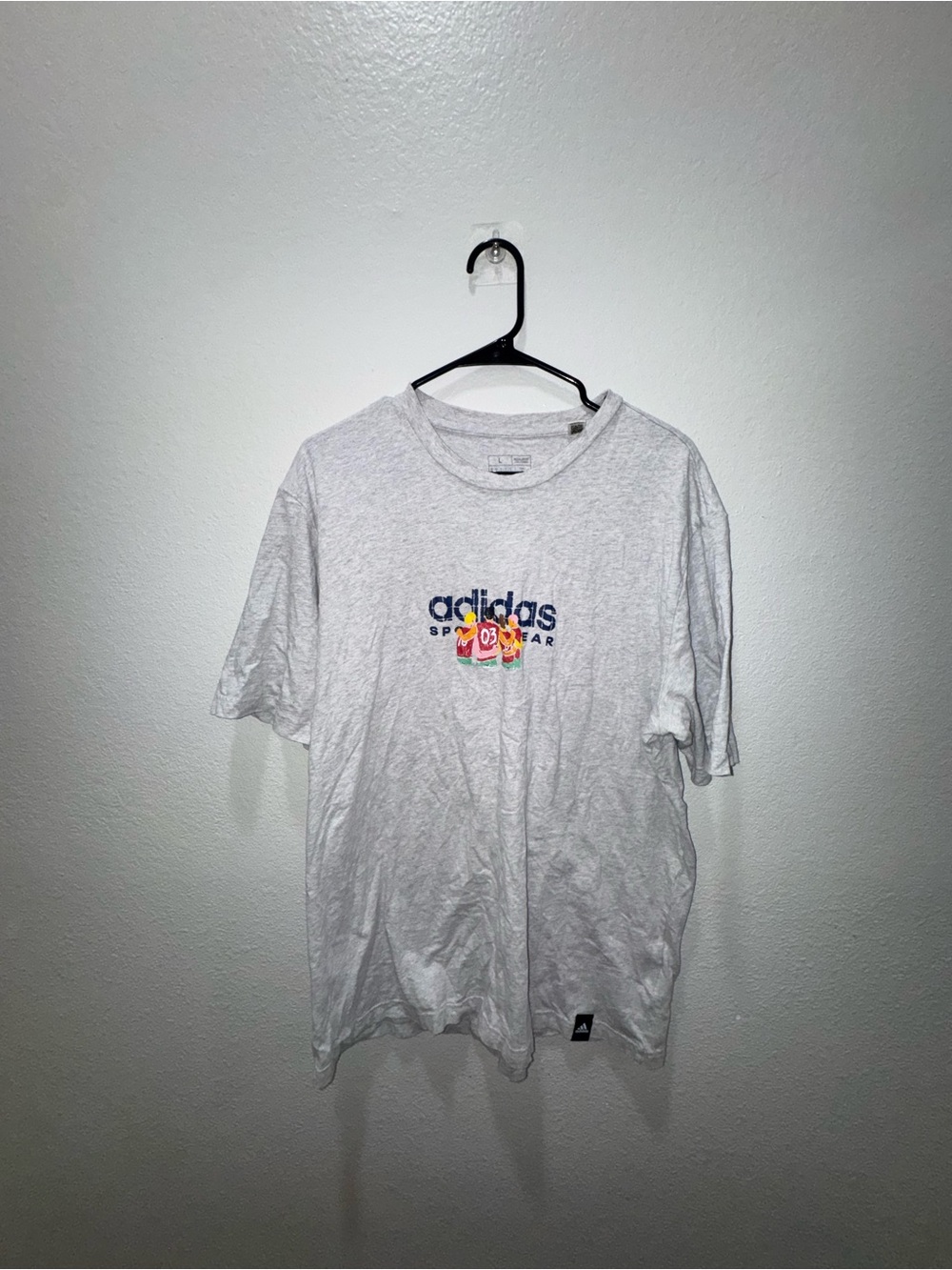 adidas White Short Sleeve Logo Tee with Colorful Graphic